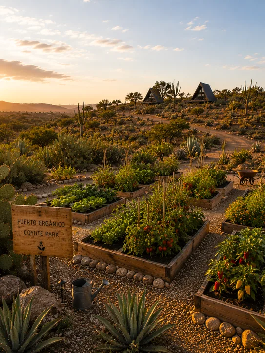 Camas de cultivo del huerto orgánico de Coyote Park