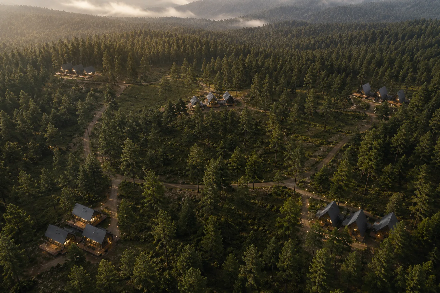 Vista aérea de los lotes residenciales de Coyote Park al atardecer